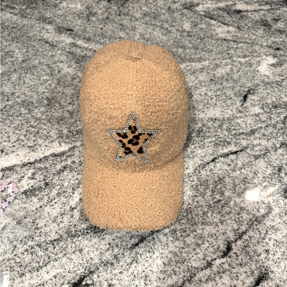 New Custom Designed Tan Teddy Baseball Cap with Leopard Star, Adjustable. - Picture 3 of 4